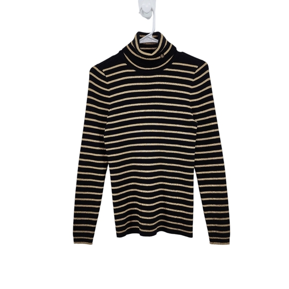 Lauren Ralph Lauren Women's Long Sleeves Stripes Metallic Turtleneck Sweater - L - Picture 1 of 5